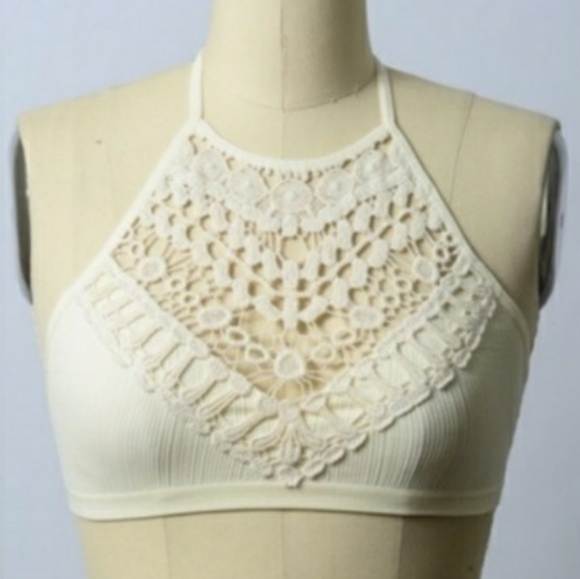 Three Bird Nest Other - Ivory Lace High Neck Strappy Boho Bralette NIP